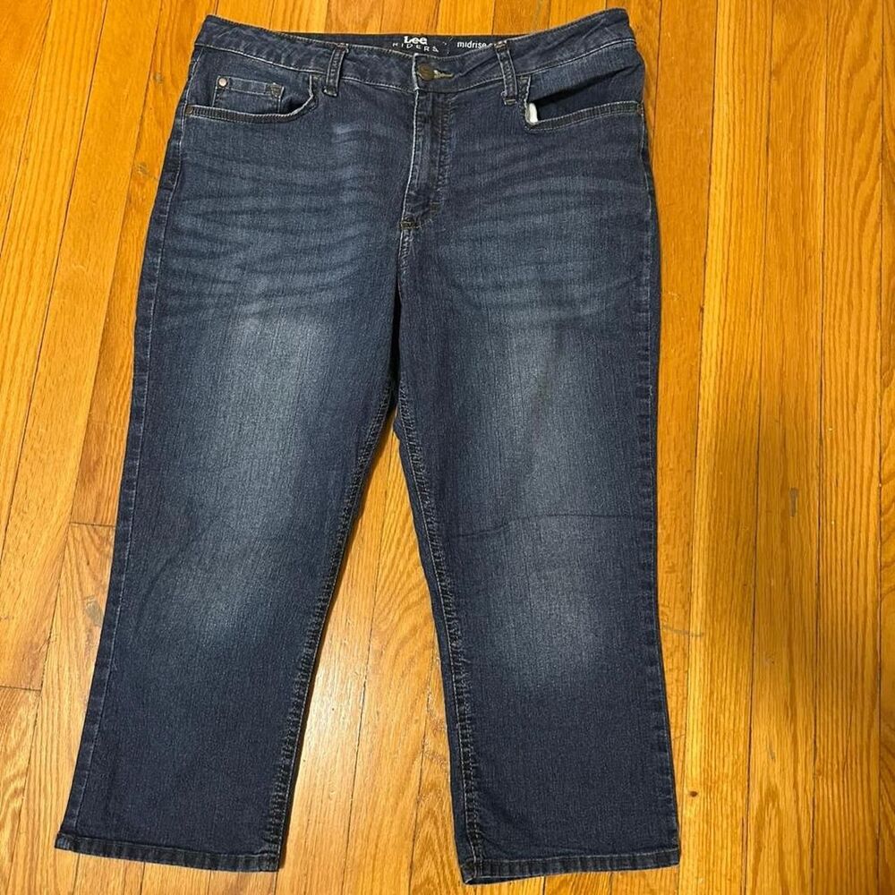Lee Riders Midrise Capri Jeans Women's 14 Dark Wash Stretch Denim Cropped Pants